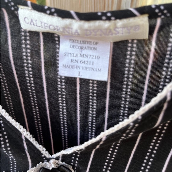 California Dynasty Pinstripe Lace Ribbon Full Slip Sz L Black Pink Vtg 00s Y2K - Picture 4 of 7